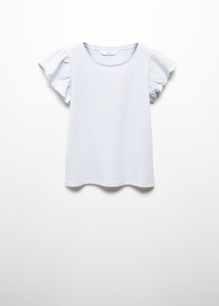 Mango Camiseta volantes manga corta - Azul celeste