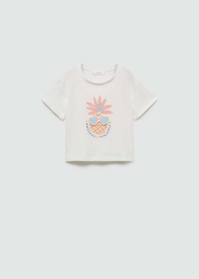 Mango Camiseta algodón relieve piña - Blanco roto