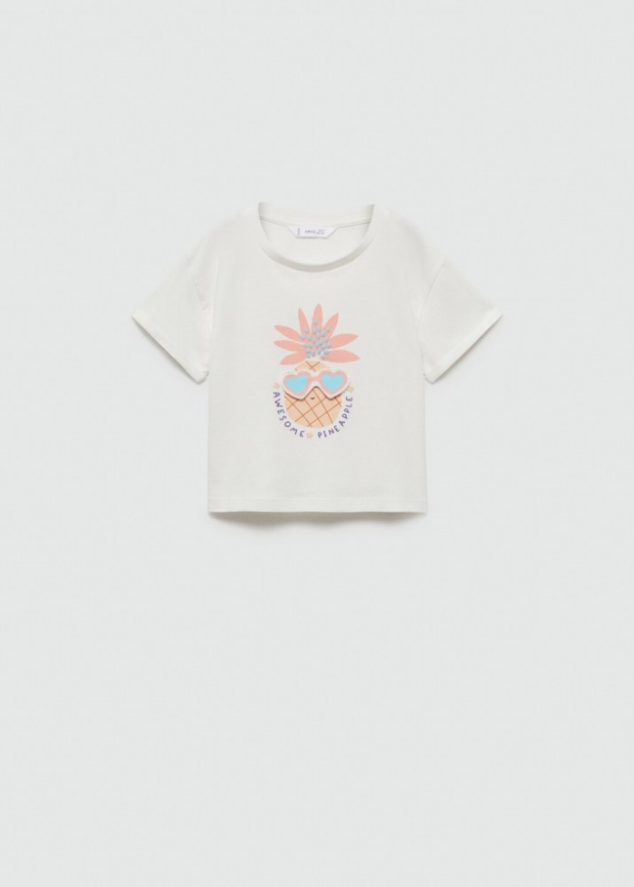 Mango Camiseta algodón relieve piña - Blanco roto