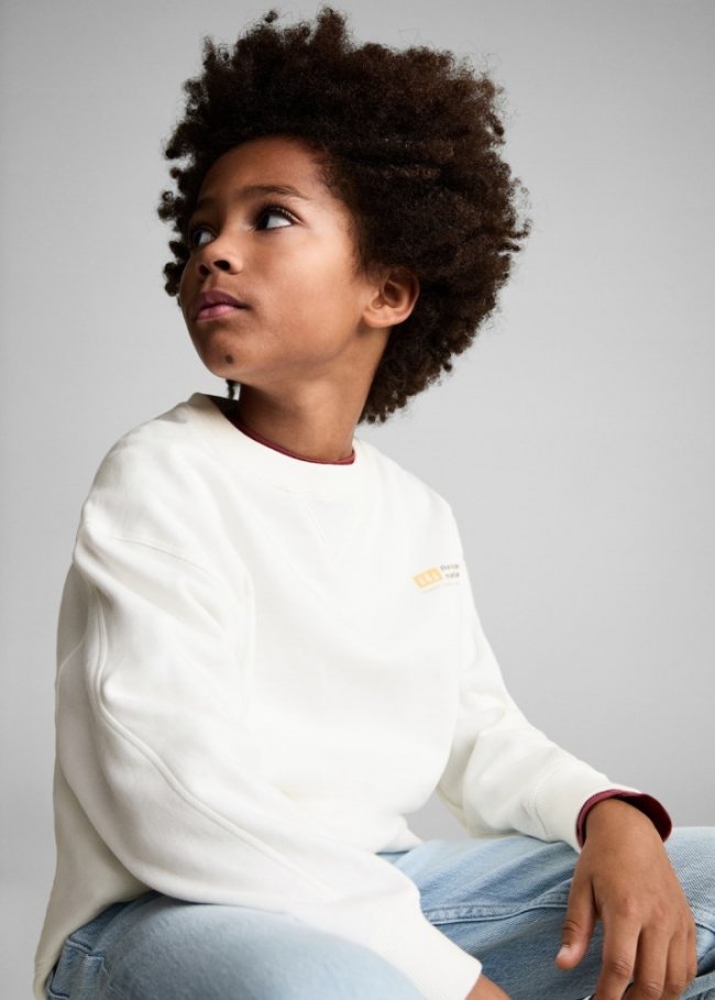 Mango Sudadera algodón estampada - Blanco roto