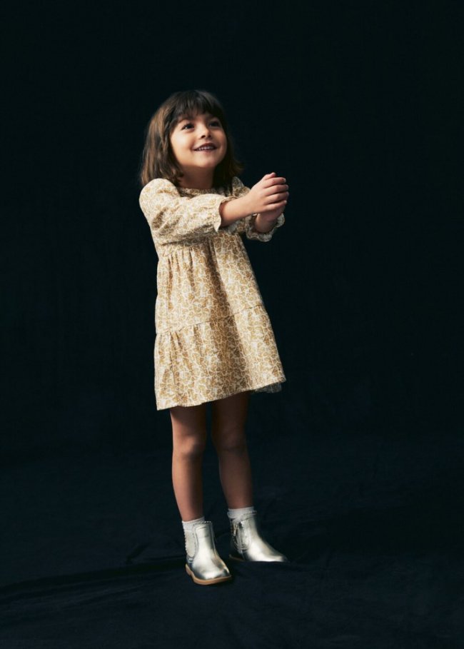 Mango Vestido algodón flores - Marrón medio