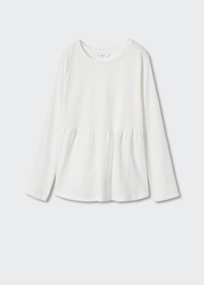 Mango Camiseta manga larga volante - Blanco roto