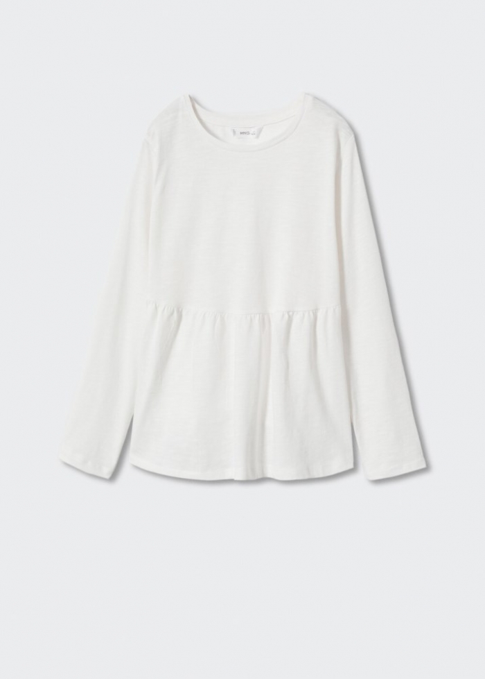 Mango Camiseta manga larga volante - Blanco roto
