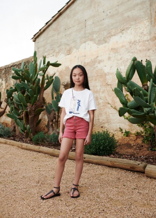 Mango Shorts vaqueros botones - Cereza
