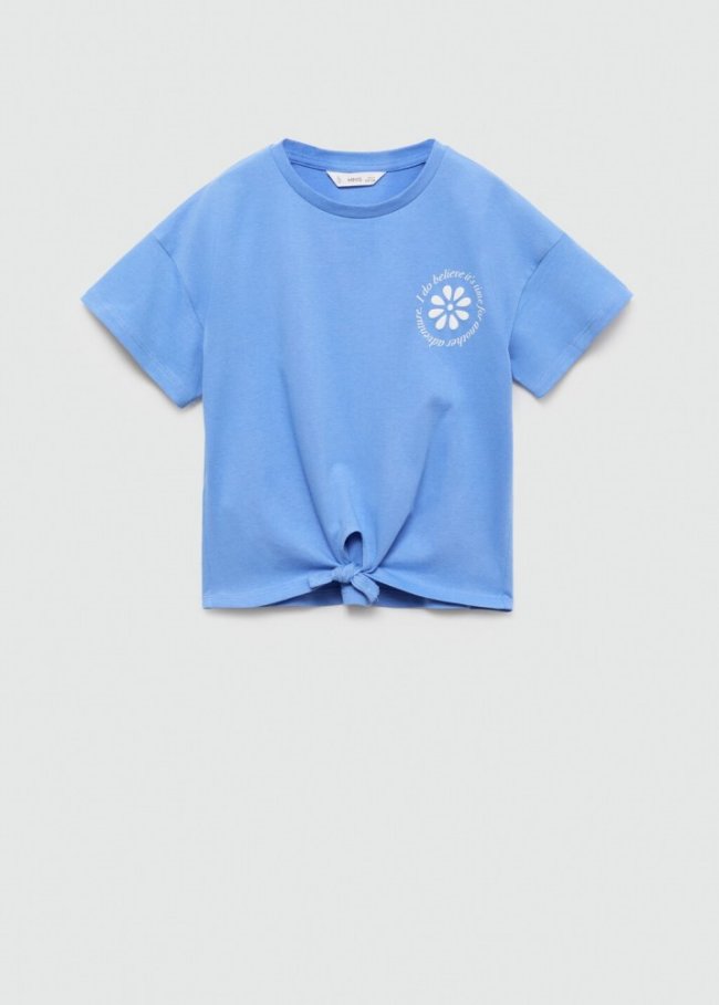 Mango Camiseta detalle nudo - Azul porcelana