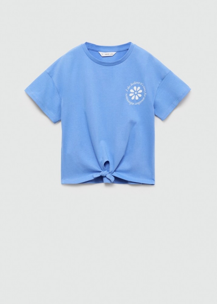 Mango Camiseta detalle nudo - Azul porcelana