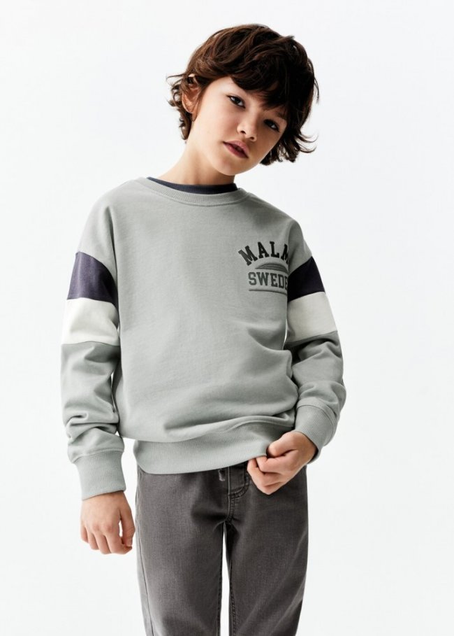 Mango Sudadera algodón estampada - Verde agua