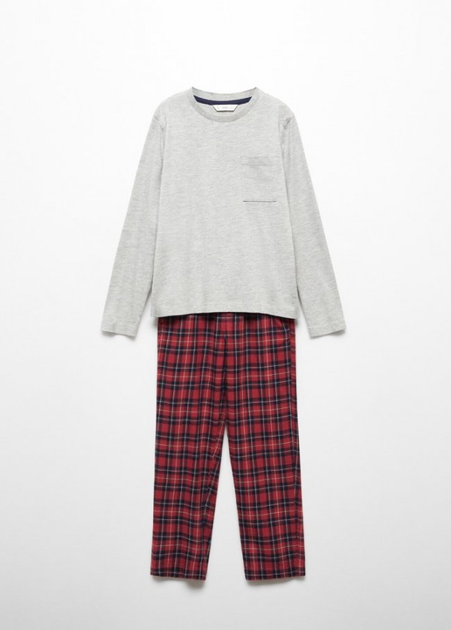 Mango Pijama dos piezas largo cuadros - Rojo