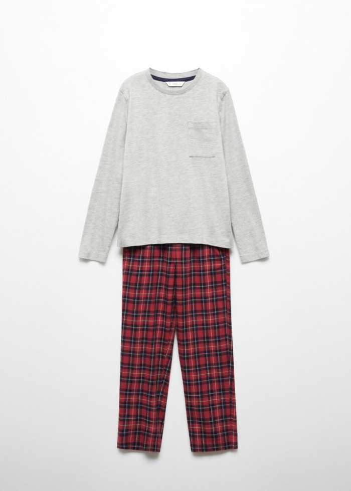 Mango Pijama dos piezas largo cuadros - Rojo