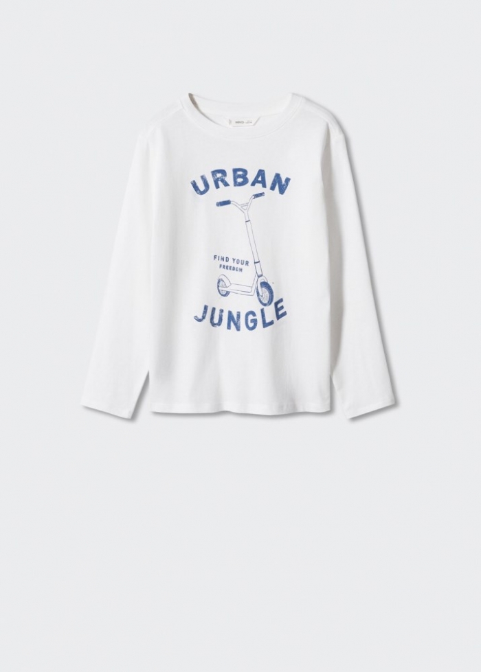 Mango Camiseta algodón estampado - Blanco roto