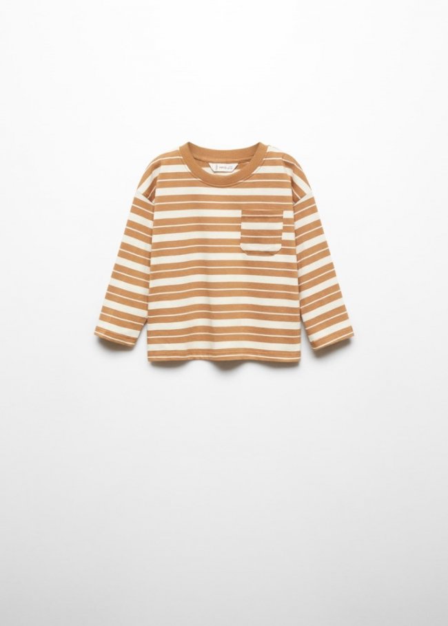 Mango Camiseta algodón rayas - Ocre