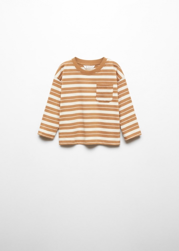Mango Camiseta algodón rayas - Ocre