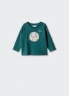 Mango Camiseta manga larga estampada - Verde oscuro