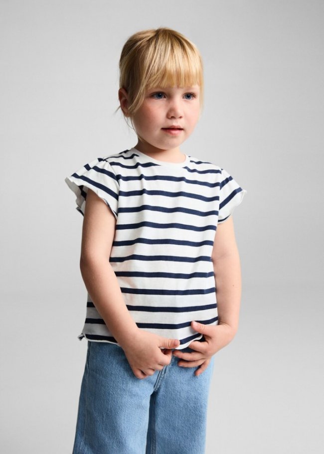 Mango Camiseta rayas volantes - Azul marino oscuro