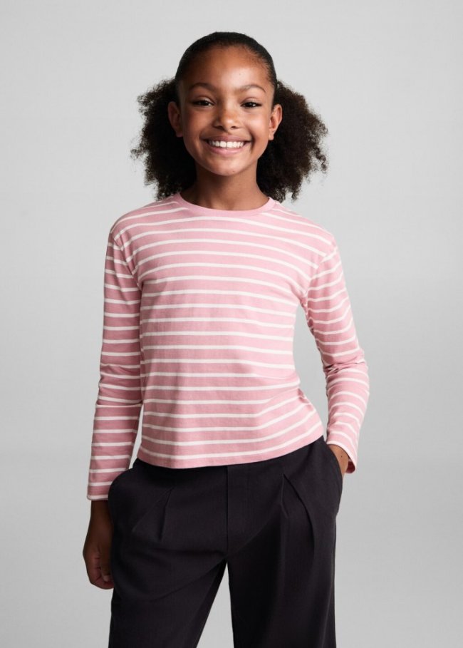 Mango Camiseta algodón rayas - Rosa