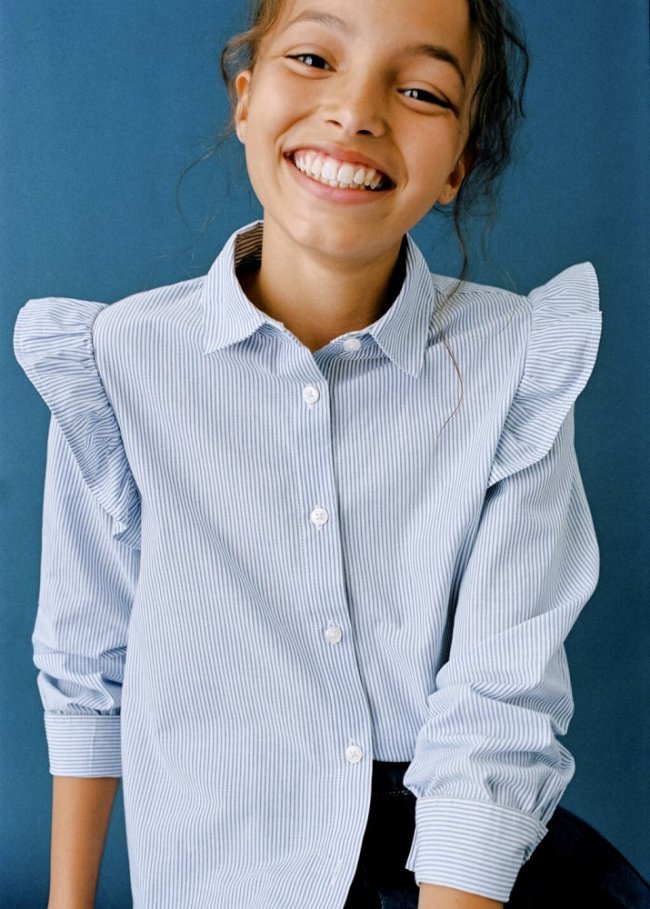 Mango Camisa algodón volantes - Azul