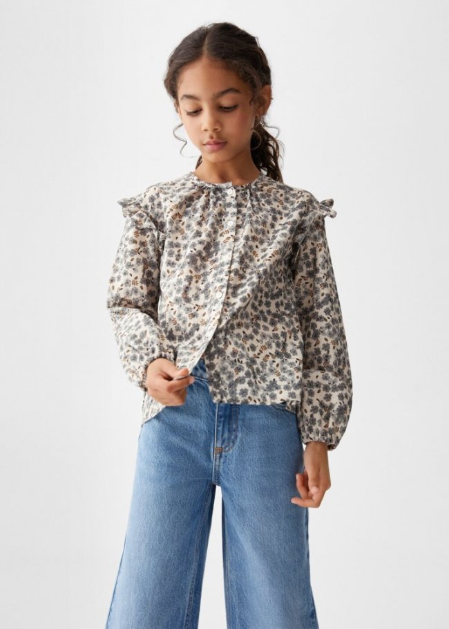 Mango Blusa algodón estampada - Azul marino oscuro
