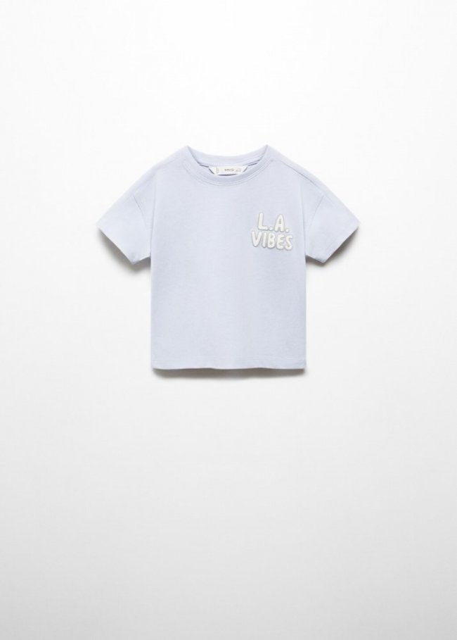 Mango Camiseta mensaje estampado - Azul celeste