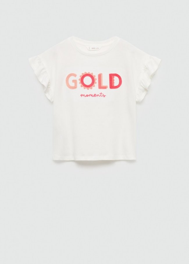 Mango Camiseta mensaje volantes - Blanco roto