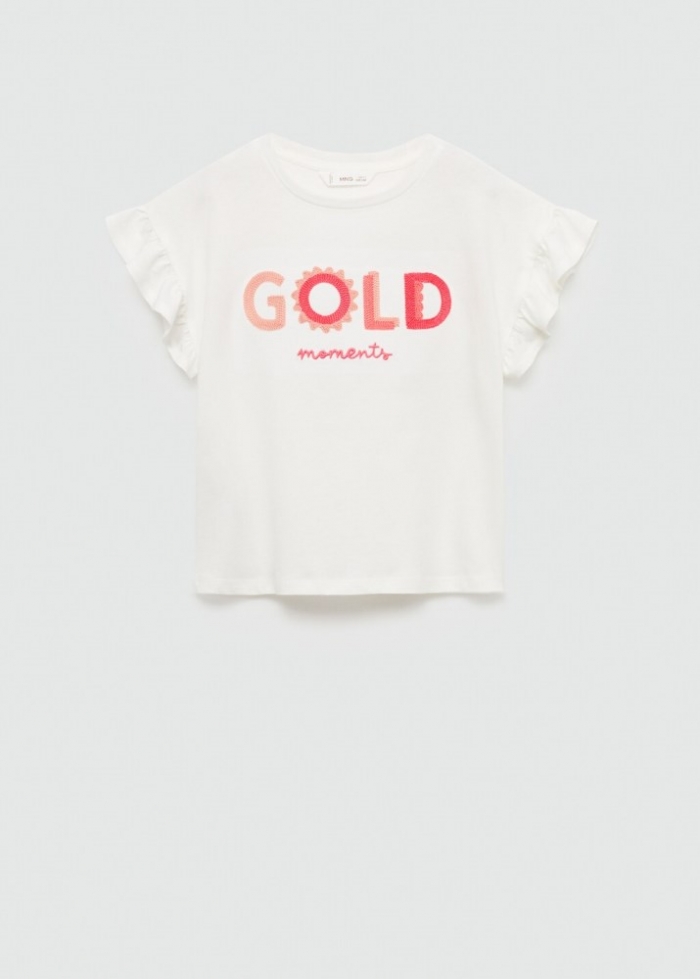 Mango Camiseta mensaje volantes - Blanco roto