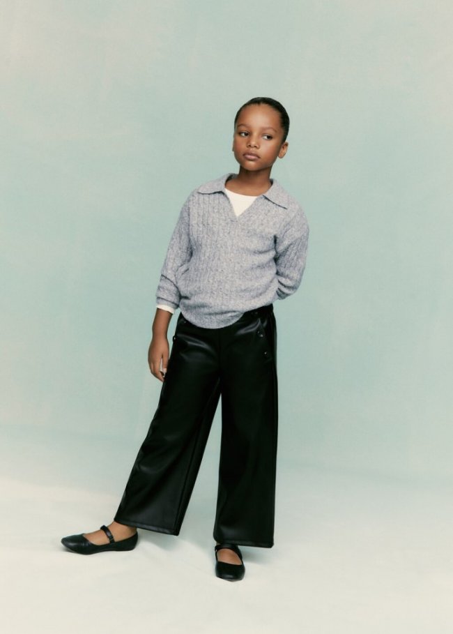 Mango Pantalón efecto piel - Negro