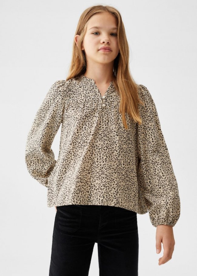 Mango Blusa estampado leopardo - Blanco roto