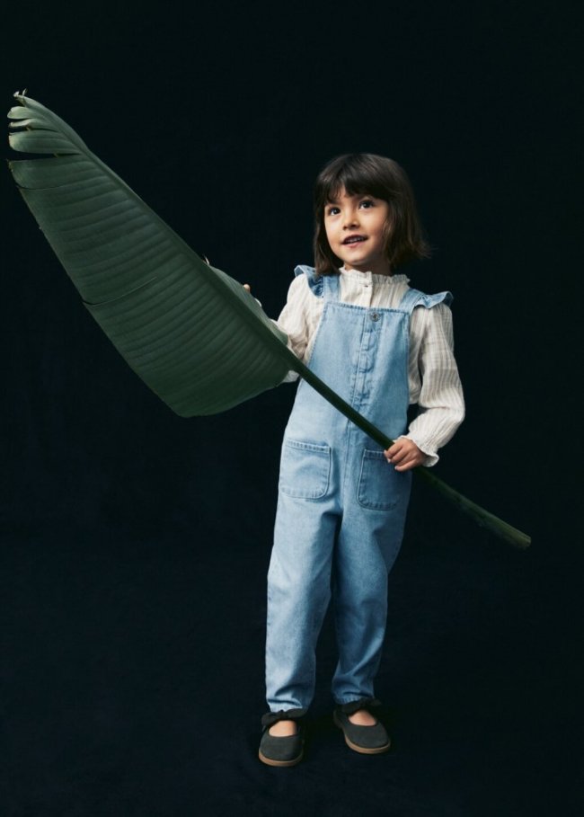 Mango Peto denim volantes - Azul claro