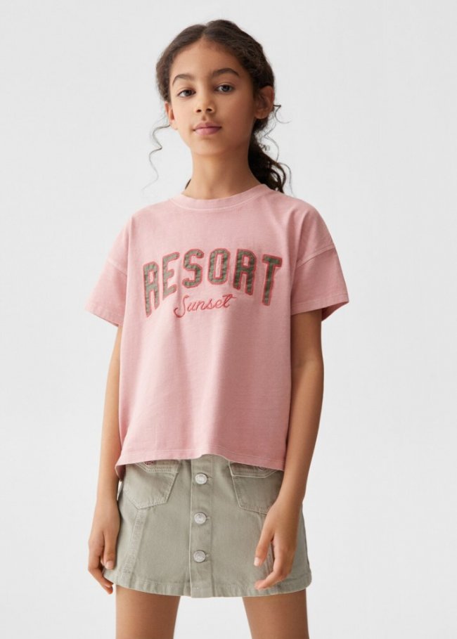 Mango Camiseta mensaje relieve - Rosa geranio