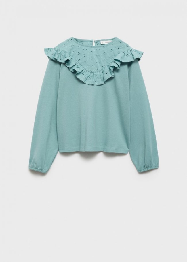 Mango Camiseta detalles bordados - Verde agua