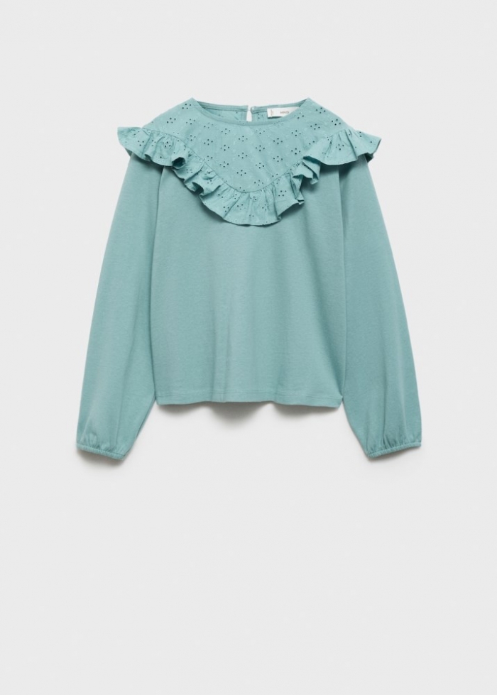 Mango Camiseta detalles bordados - Verde agua