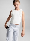 Mango Camiseta flores relieve - Blanco roto