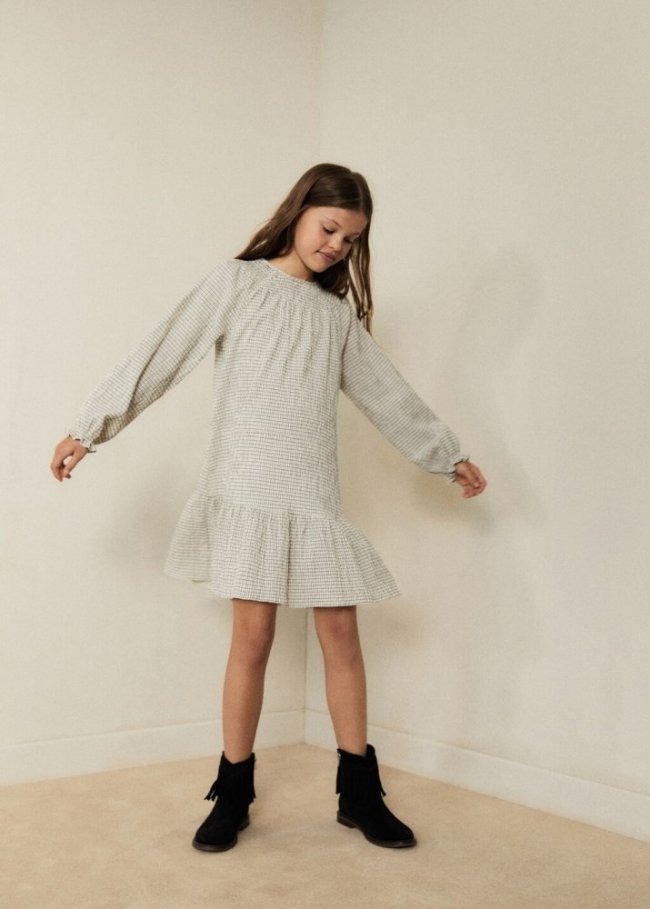 Mango Vestido estampado cuadros - Crudo