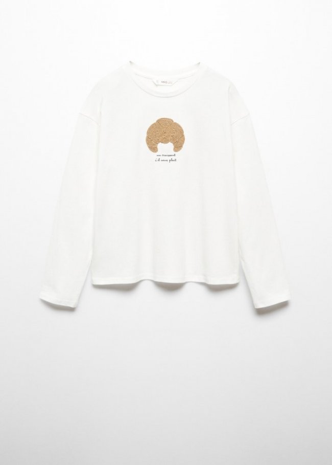 Mango Camiseta manga larga estampada - Blanco roto