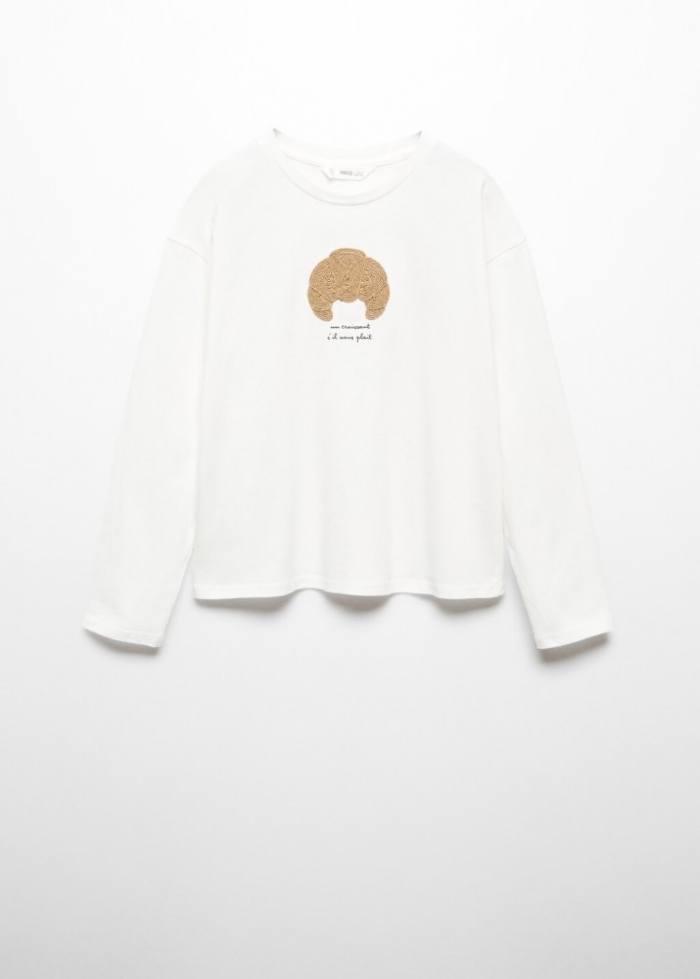 Mango Camiseta manga larga estampada - Blanco roto