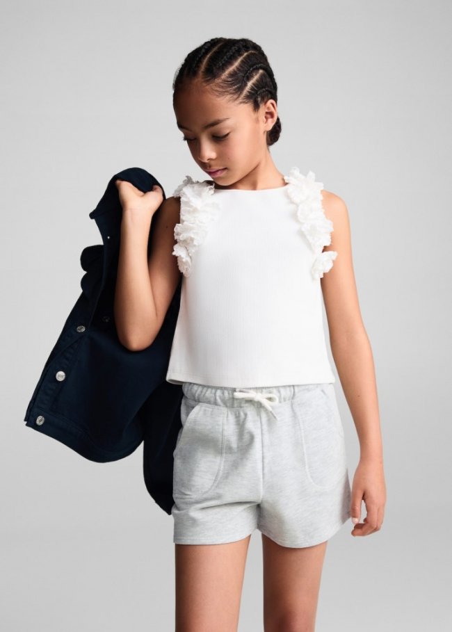 Mango Short algodón cintura elástica - Gris medio vigoré