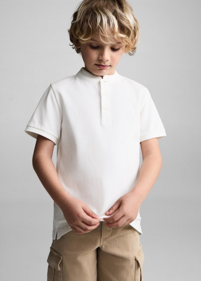 Mango Polo algodón cuello mao - Blanco roto