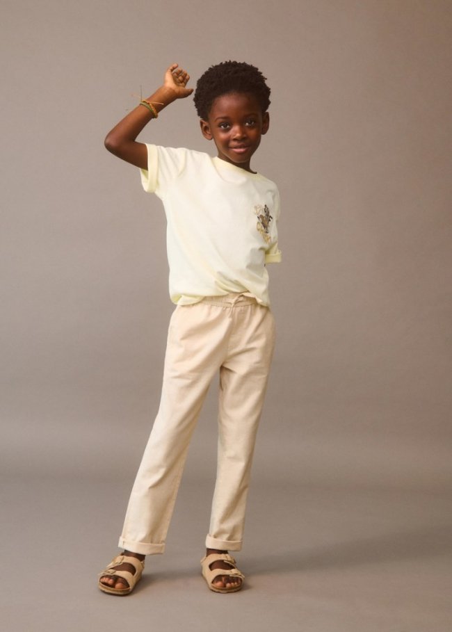 Mango Pantalón lino cintura elástica - Arena
