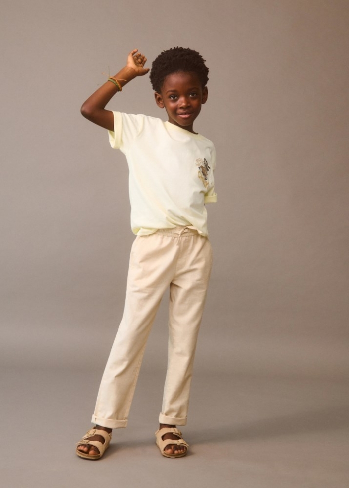 Mango Pantalón lino cintura elástica - Arena