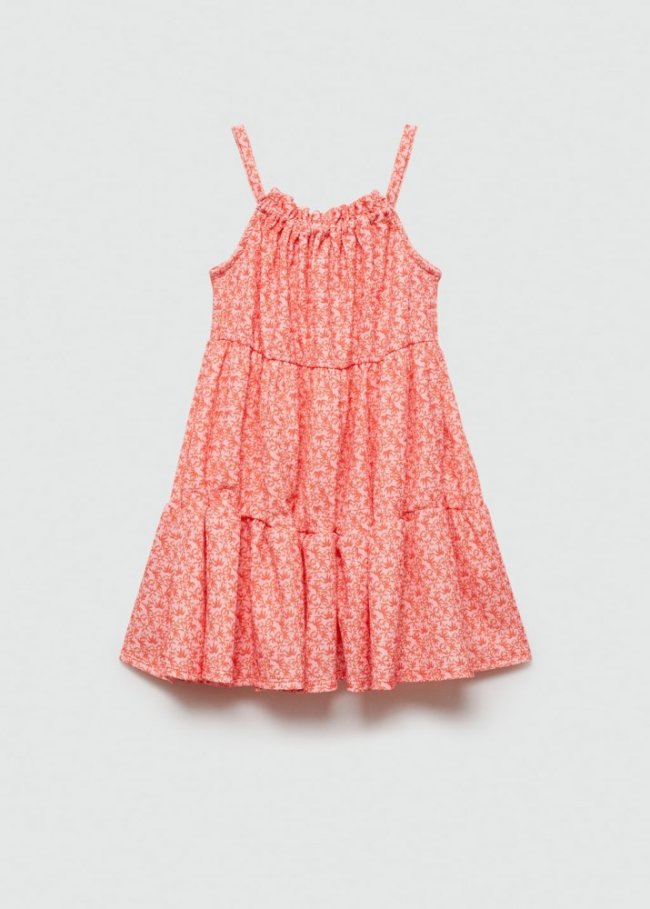 Mango Vestido estampado volantes - Rojo coral