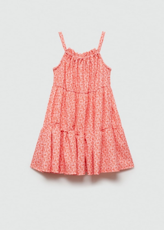 Mango Vestido estampado volantes - Rojo coral