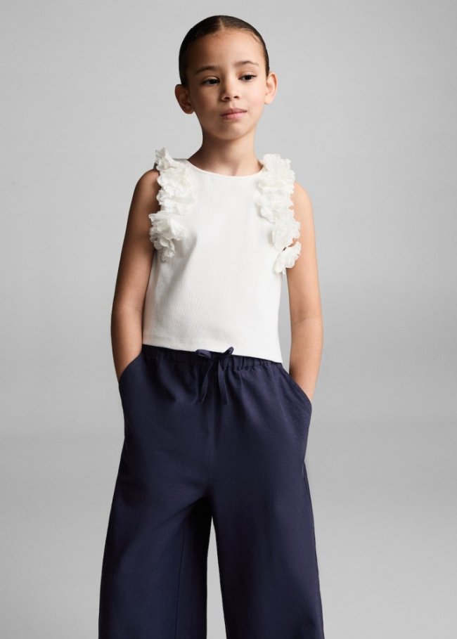 Mango Pantalón lino wideleg - Azul marino oscuro