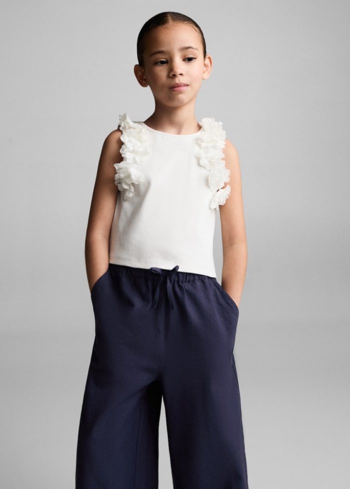 Mango Pantalón lino wideleg - Azul marino oscuro
