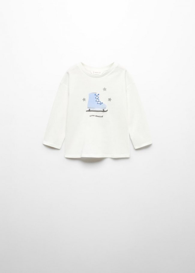 Mango Camiseta estampada algodón - Blanco roto