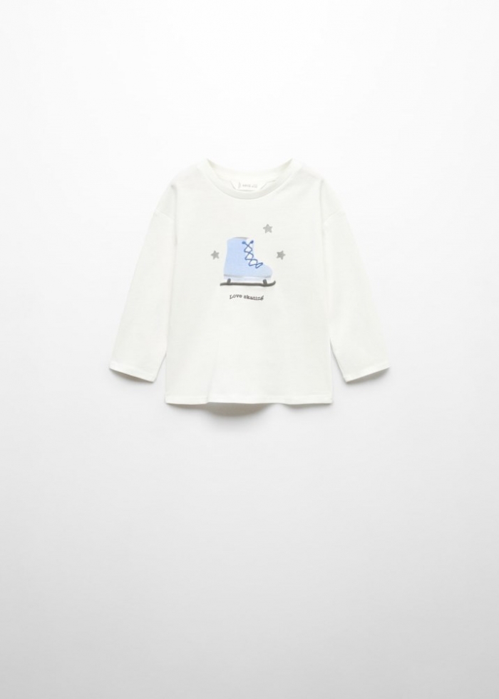 Mango Camiseta estampada algodón - Blanco roto