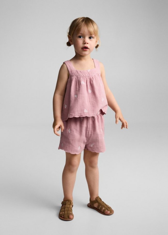 Mango Blusa algodón bordados - Rosa