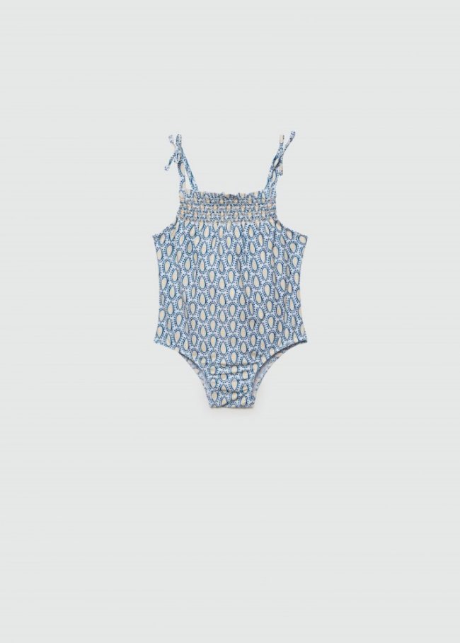 Mango Bañador estampado fruncido - Azul