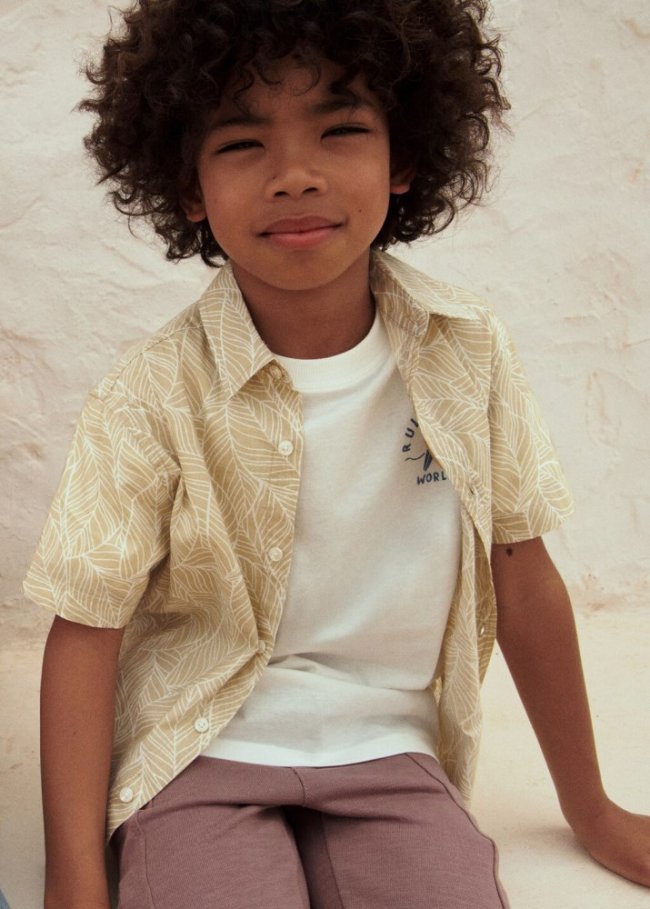 Mango Camisa estampada botones - Arena