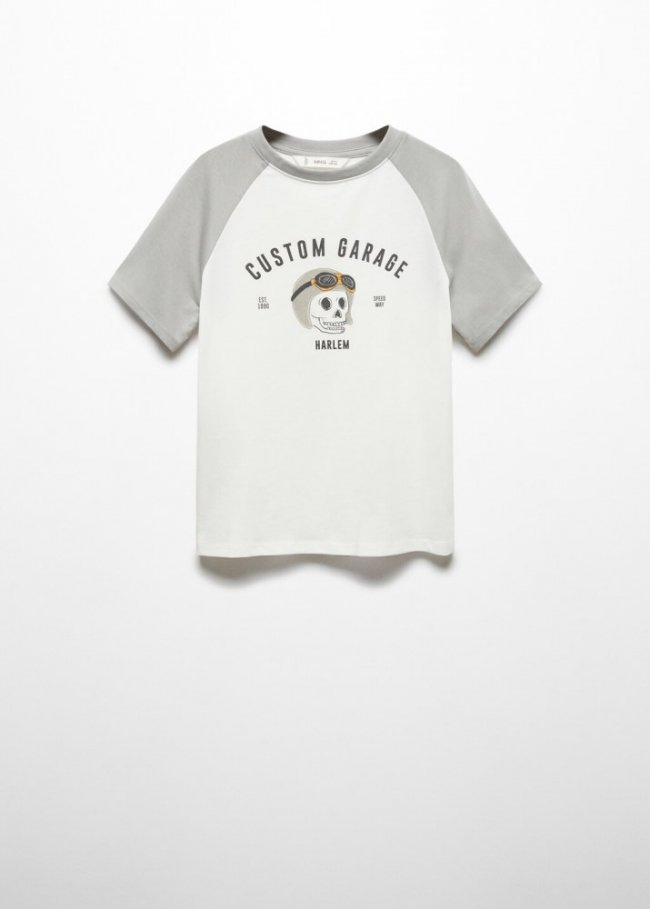 Mango Camiseta algodón estampada - Gris