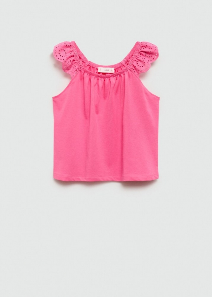 Mango Camiseta tirantes volante - Fucsia