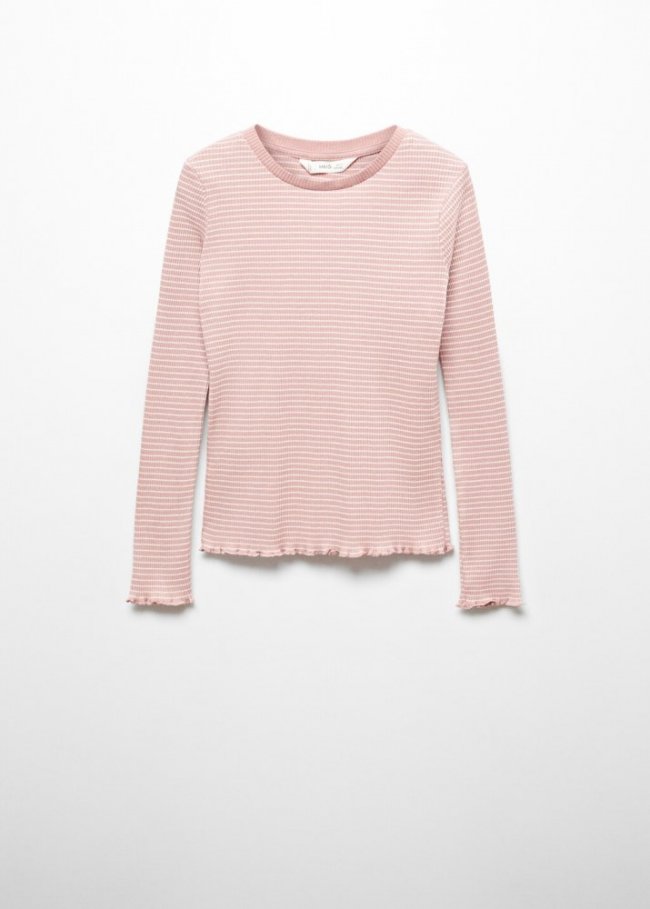 Mango Camiseta punto manga larga - Rosa